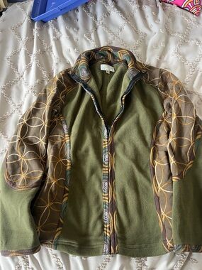 Green Patterned Fleece Zip Jacket
